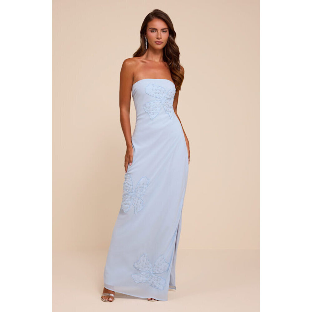 Lulus Fianna Light Blue Embroidered Strapless Maxi Dress - Size M